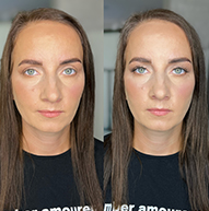 Fyrir og eftir umbreytingu á förðun með DIY Innocent framlengingum, sem sýnir fram á bætt útlit augna